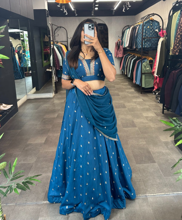 Blue Heavy Silk Lehenga Choli With Heavy Embroidery Thread Work