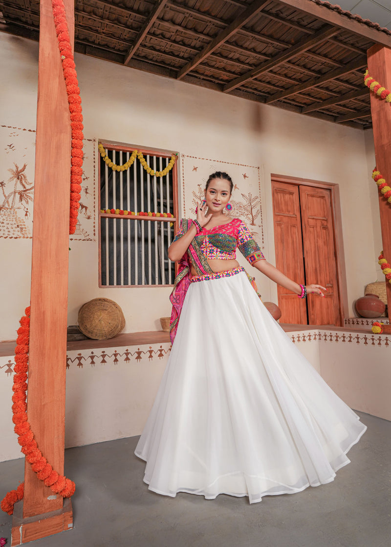 White Georgette Lehenga Choli With Embroidery Sequence Work