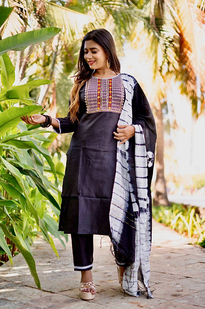 Black Cotton  Embroidery Work Dress