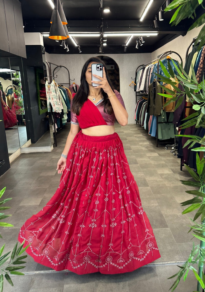 Red Georgette Digital Print Work Lehenga Choli With Dupatta