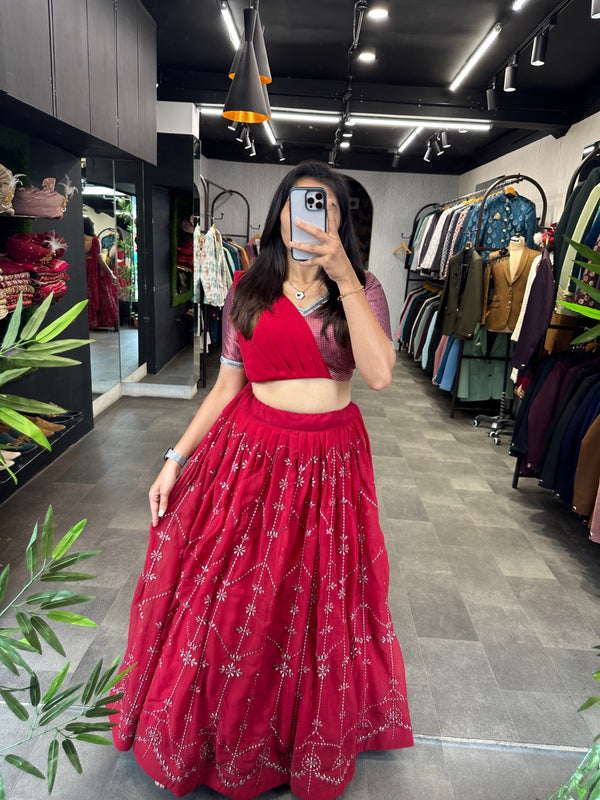 Red Georgette Digital Print Work Lehenga Choli With Dupatta