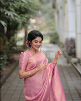 Pink Designer Silk With Jacquard Work Saree With Attractive Blouse Piece