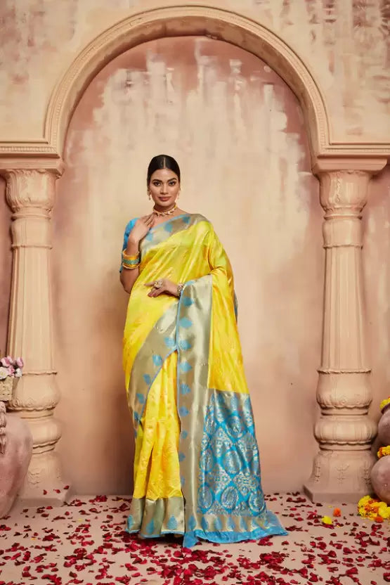 Yellow Designer Silk With Jacquard Work saree With Attractive Saree