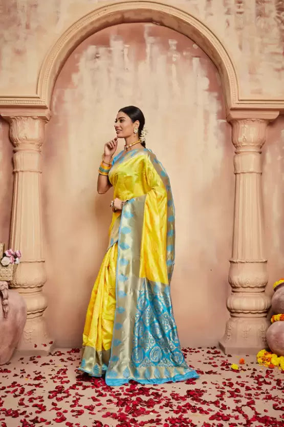 Yellow Designer Silk With Jacquard Work saree With Attractive Saree