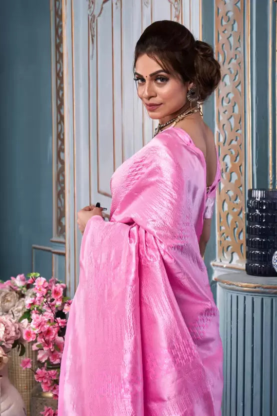 Pink Designer Silk With Jacquard Work Saree With Amazing Blouse Piece