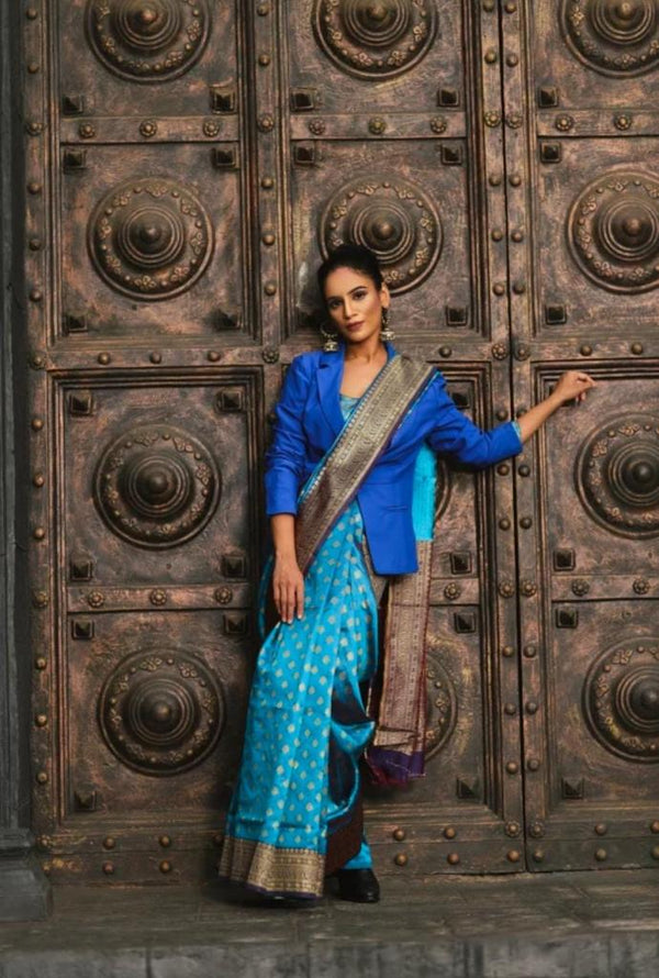 Blue Designer Silk Saree With Jacquard Work