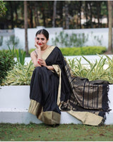 Black Silk With Jacquard Work Saree With Amazing Blouse Piece