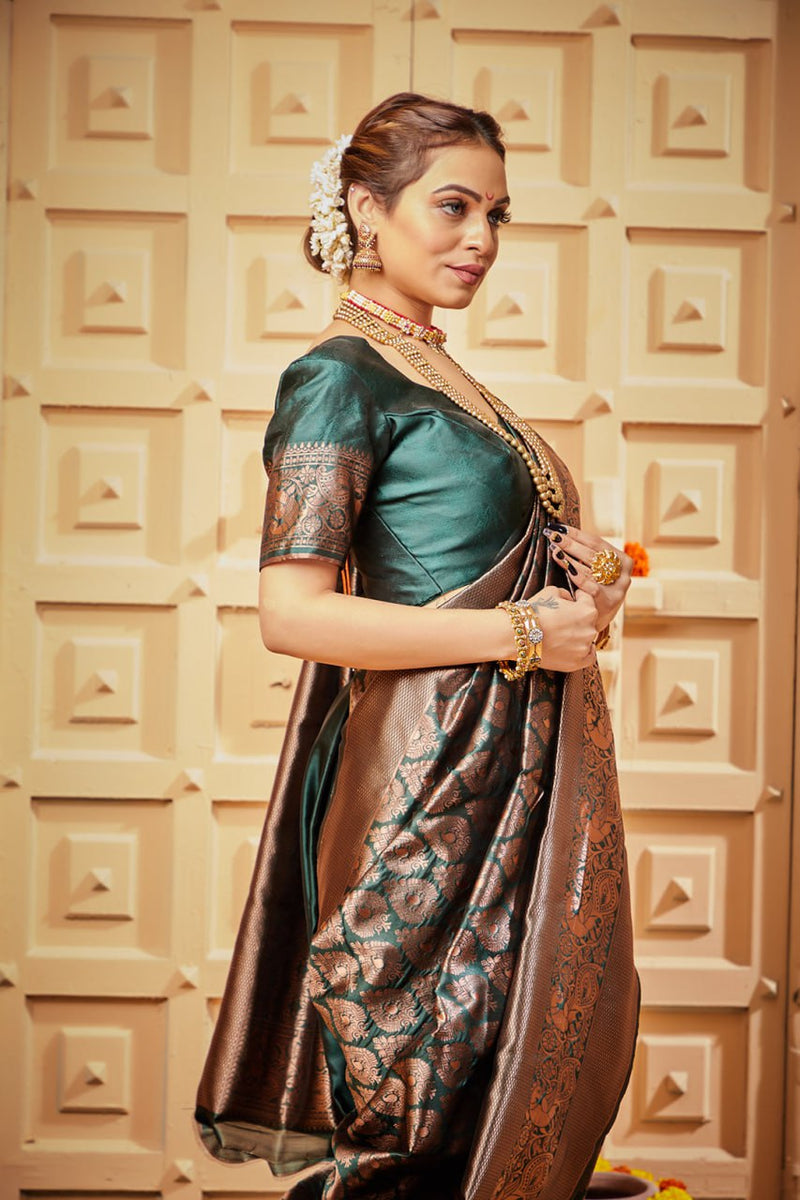 Green Designer Silk With Jacquard Work saree With Attractive Saree