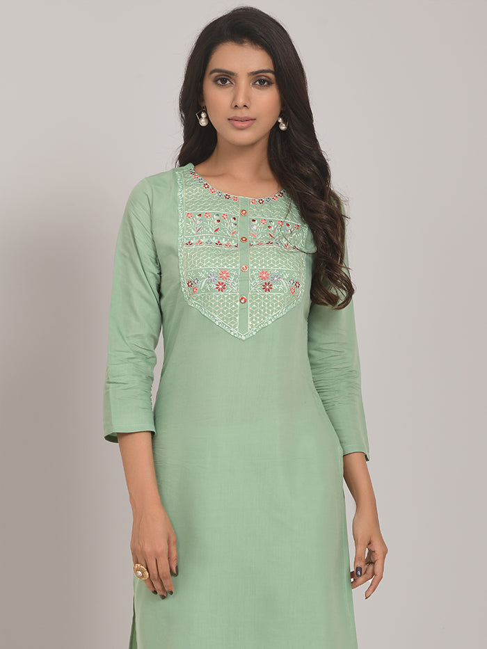 Green latest Rayon Embroidery Work kurti for girl