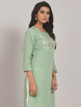 Green latest Rayon Embroidery Work kurti for girl
