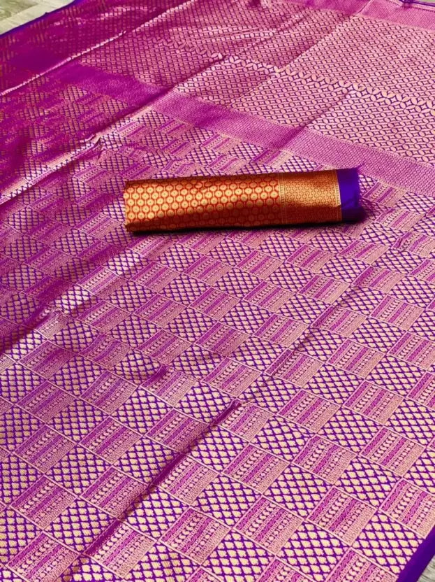 Purple Banarasi Silk With Jacquard Work Saree With Attractive Blouse Piece