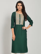 Green Rayon Embroidery Work Kurta Set With Dupatta