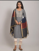 Grey Sequence Embroidered Kurta With Lycra Pant And Jacquard Dupata