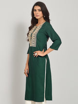 Green Rayon Embroidery Work Kurta Set With Dupatta