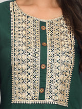 Green Rayon Embroidery Work Kurta Set With Dupatta