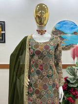Green Designer Georgette Embroidery Work Kurta Set With Dupatta