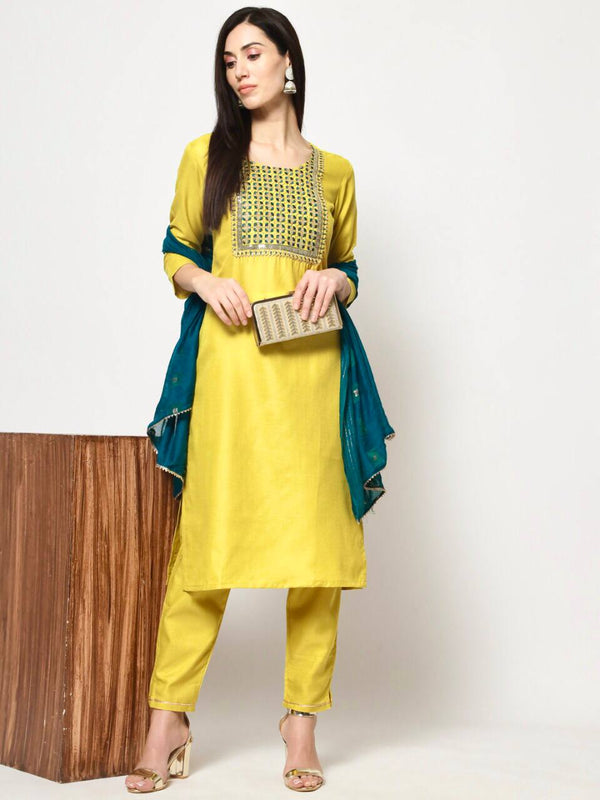 Yellow Designer Kurta Set With Pyjama For Girls