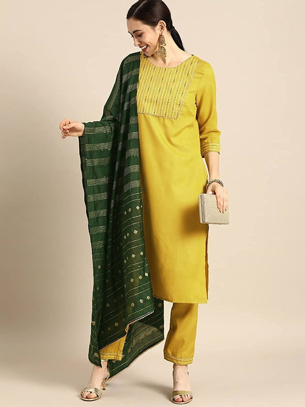 Yellow Designer Kurta Set With Pyjama For Girls