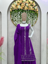 purple four georgette kurta with plaza for girls