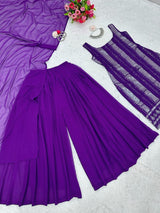 purple four georgette kurta with plaza for girls