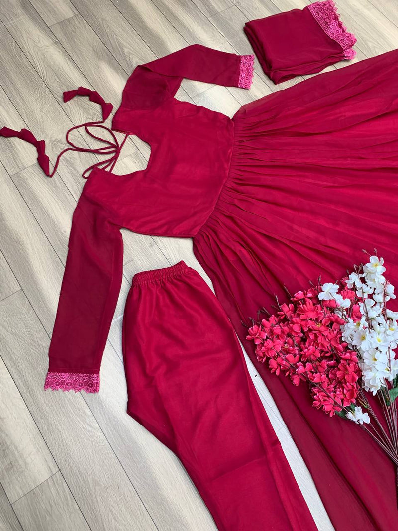 Red Heavy Cotton Kurta With Churidar For Girl