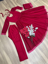 Red Heavy Cotton Kurta With Churidar For Girl
