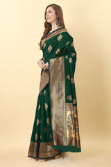 Green designer cotton silk saree with blouse piece