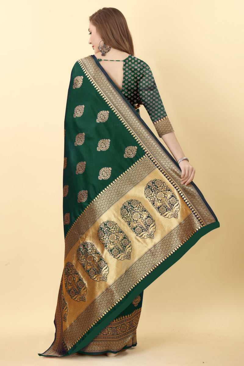 Green designer cotton silk saree with blouse piece