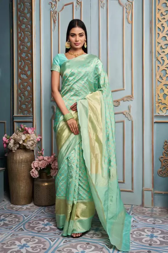 women's latest cotton silk saree with blouse piece