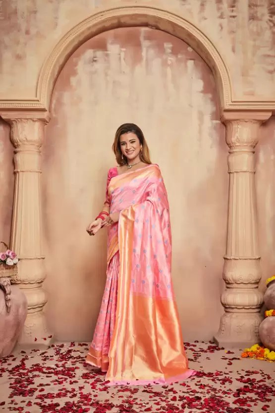 Women's designer cotton silk saree with blouse piece