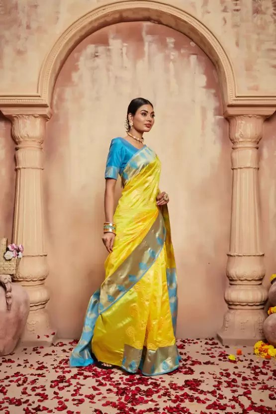 Women's designer cotton silk saree with blouse piece