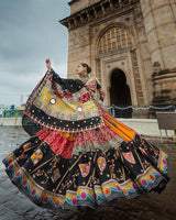 Black Color Silk Lehenga Choli With Mirror And Digital Print Work