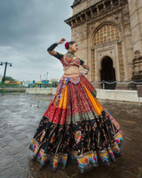 Black Color Silk Lehenga Choli With Mirror And Digital Print Work