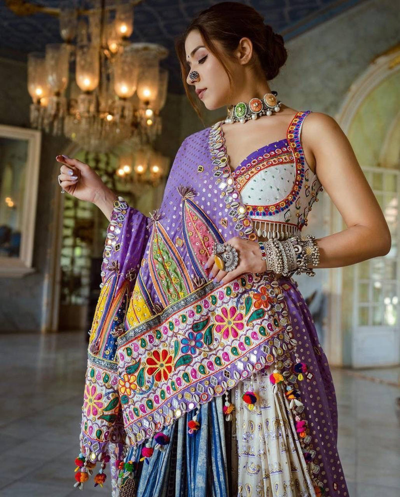 Designer Silk Mirror Work Lehenga Choli With Dupatta