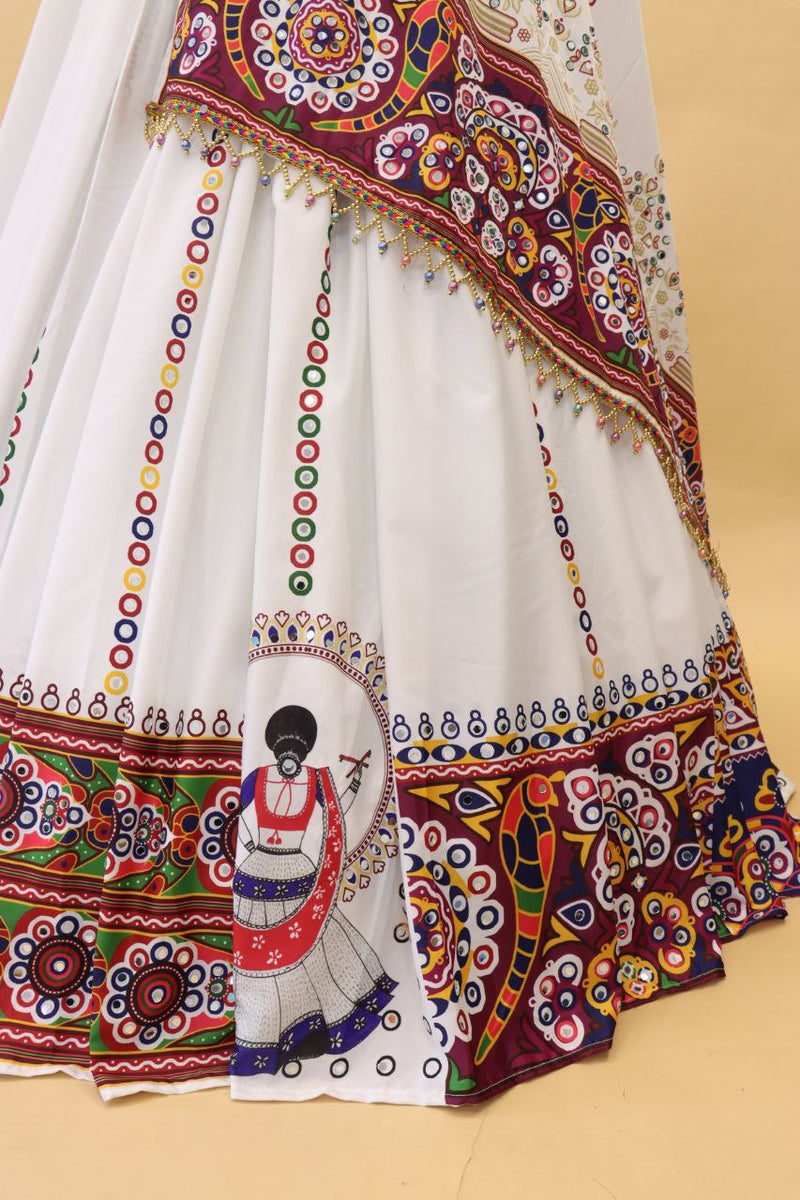 White Digital Printed Designer Navratri Special Lehenga Choli