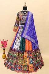 Blue Designer Silk Digital Print With Mirror Work Lehenga Choli