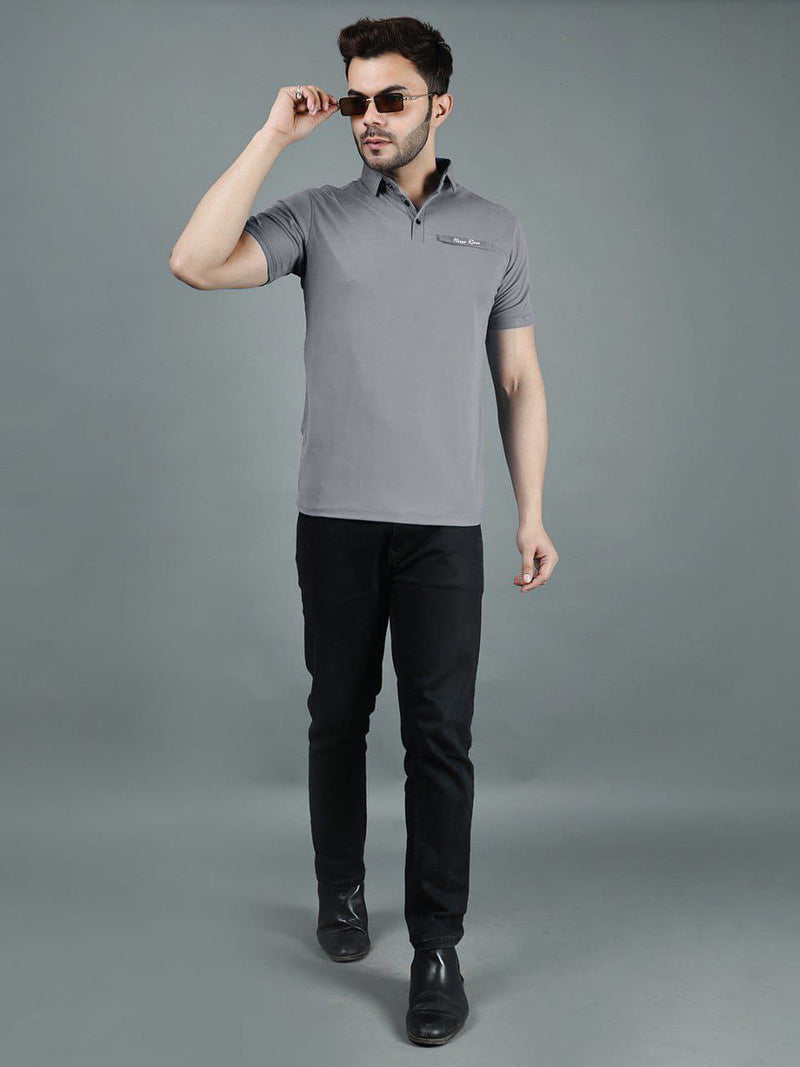 Grey Cotton Lycra Regular Fit Half Sleeves T-Shirt For Men's