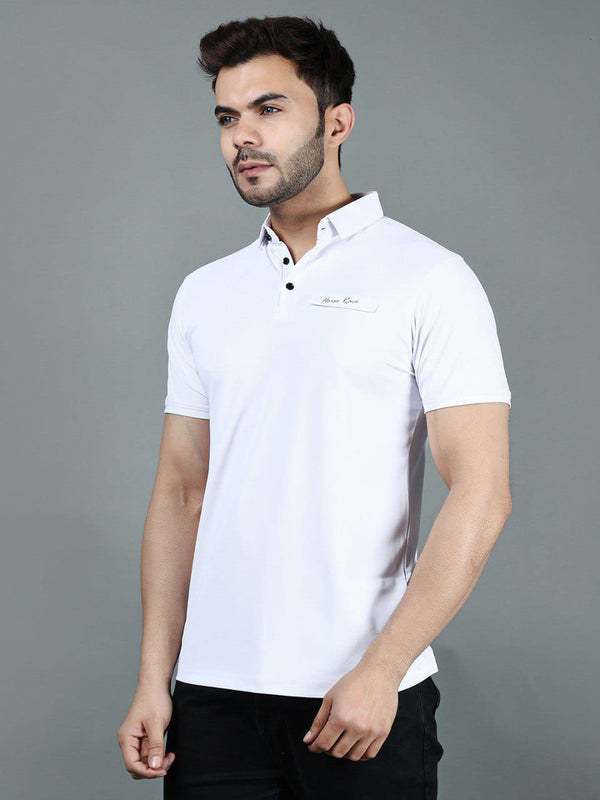 White Cotton Lycra Regular Fit Half Sleeves T-Shirt For Men's