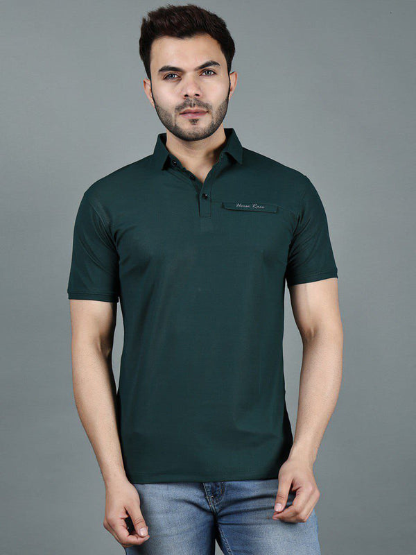 Green Cotton Lycra Regular Fit Half Sleeves T-Shirt For Men's