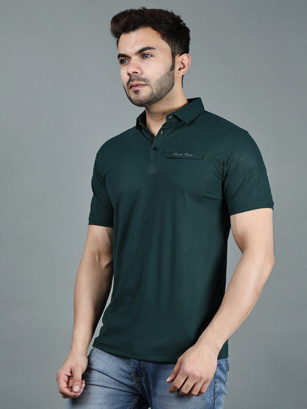 Green Cotton Lycra Regular Fit Half Sleeves T-Shirt For Men's