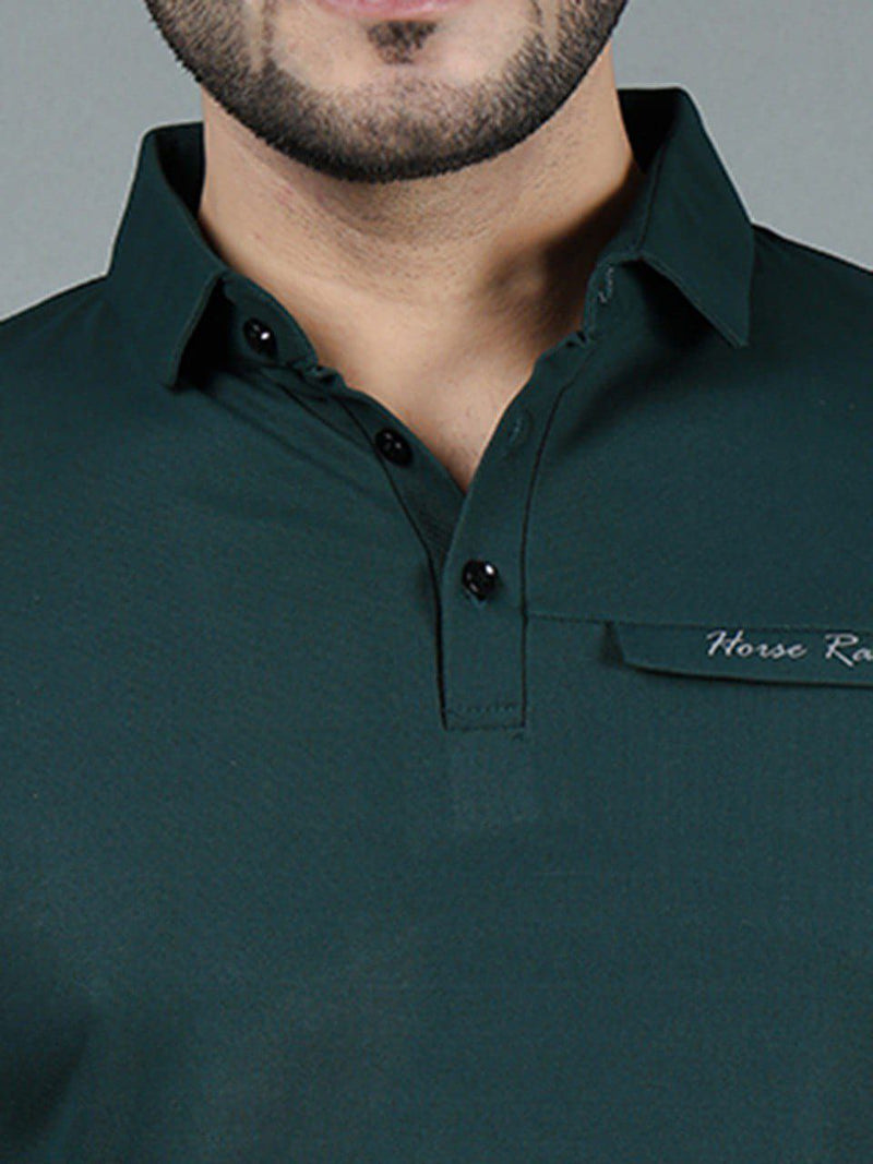 Green Cotton Lycra Regular Fit Half Sleeves T-Shirt For Men's