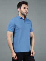 Blue Cotton Lycra Regular Fit Half Sleeves T-Shirt For Men's