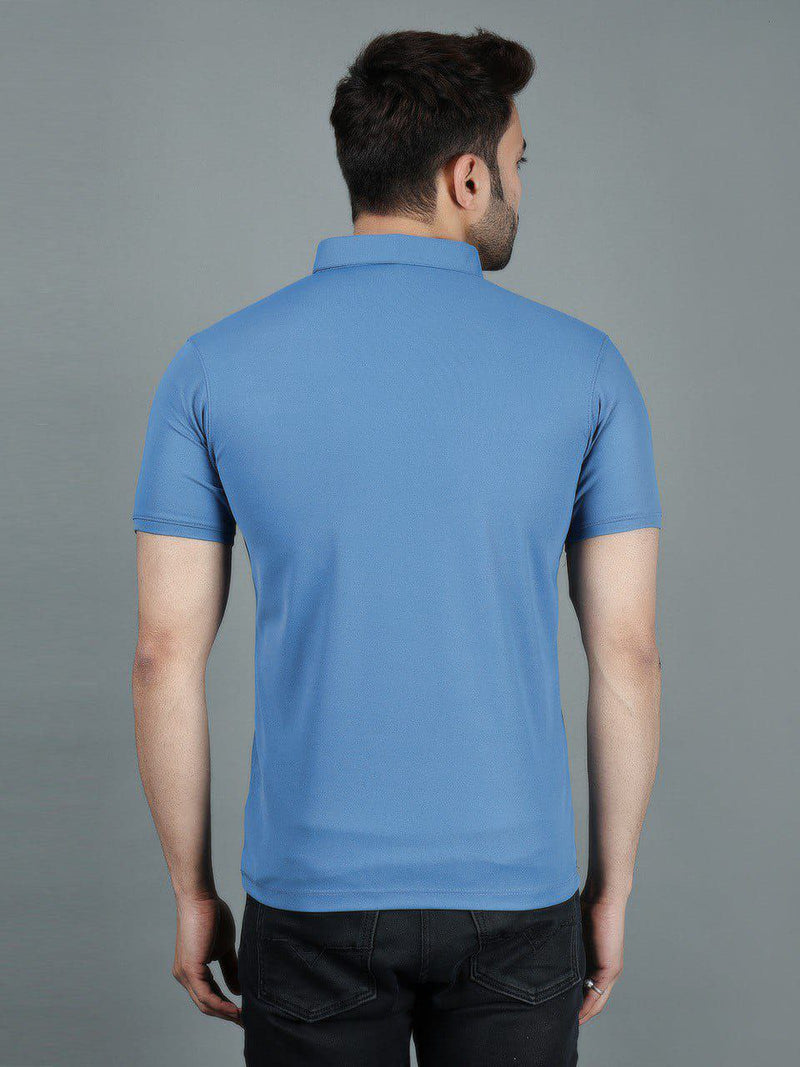 Blue Cotton Lycra Regular Fit Half Sleeves T-Shirt For Men's