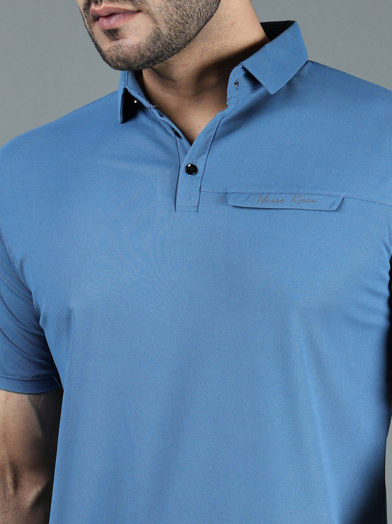 Blue Cotton Lycra Regular Fit Half Sleeves T-Shirt For Men's