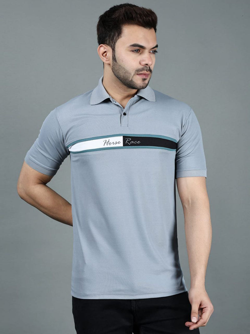 Grey Cotton Lycra Regular Fit Half Sleeves T-Shirt For Men's
