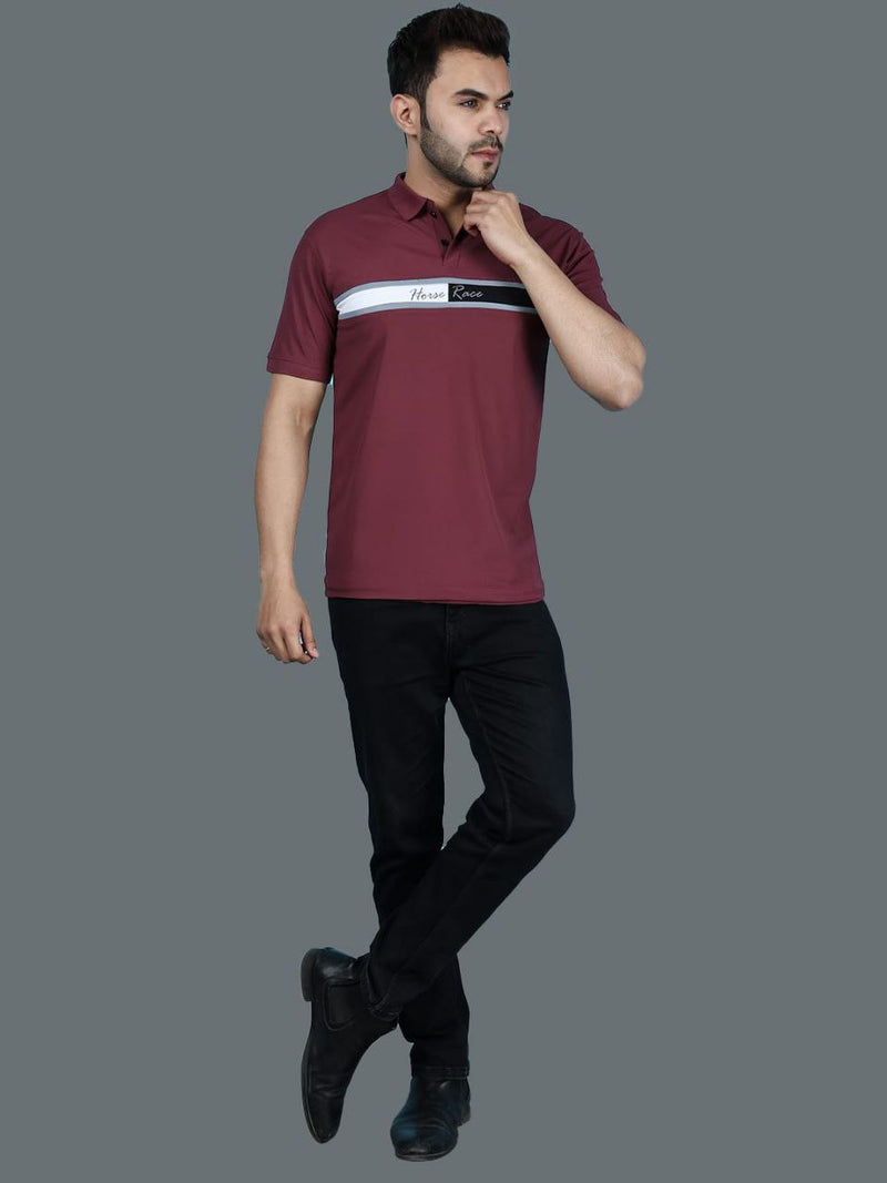 Maroon Cotton Lycra Regular Fit Half Sleeves T-Shirt For Men's