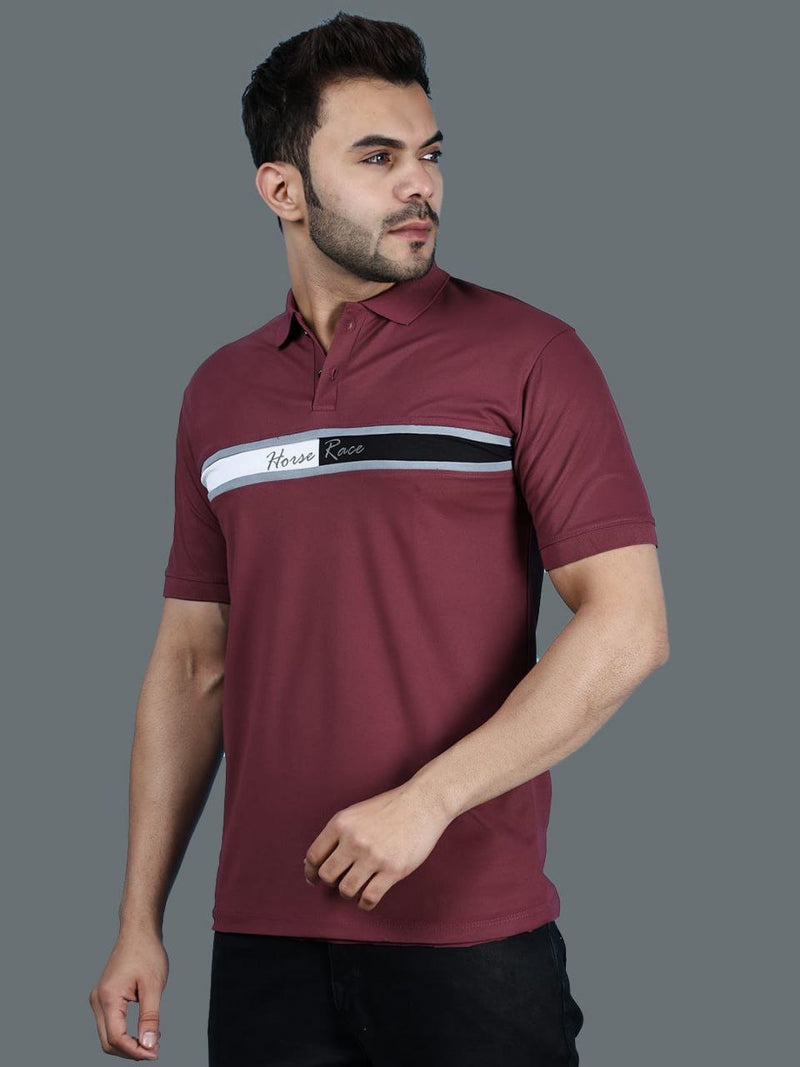 Maroon Cotton Lycra Regular Fit Half Sleeves T-Shirt For Men's