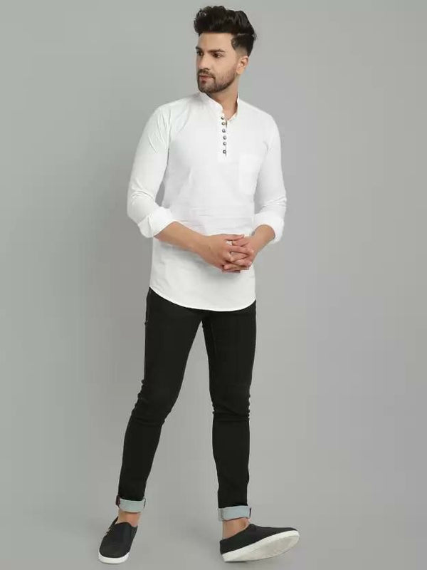 White Lycra Regular Fit Full Sleeves Kurta For Men's