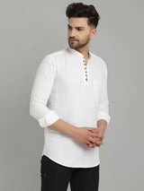 White Lycra Regular Fit Full Sleeves Kurta For Men's