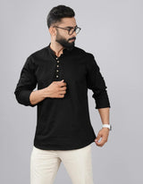 Black Lycra Regular Fit Full Sleeves Kurta For Men's